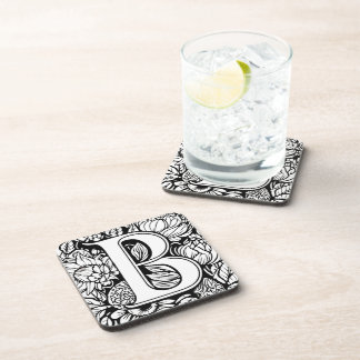 Dessous-de-verre Monogramme personnalisé Art de tatouage floral noi