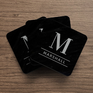 Dessous-de-verre Monogramme personnalisé classique gris-blanc initi