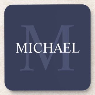 Dessous-de-verre Monogramme personnalisé et nom Navy Blue