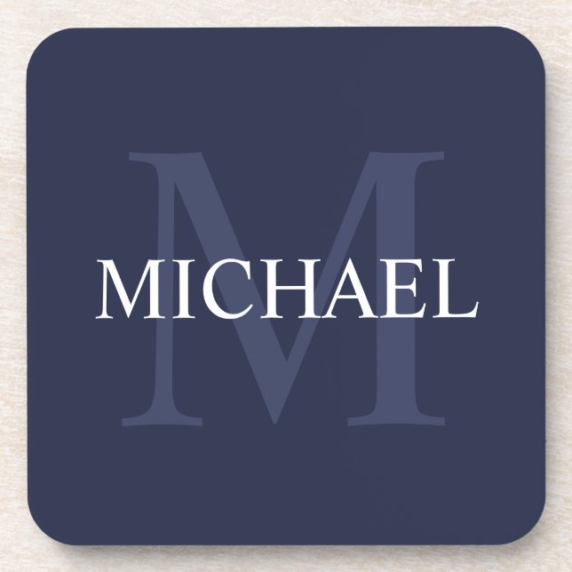 Dessous-de-verre Monogramme personnalisé et nom Navy Blue (Devant)
