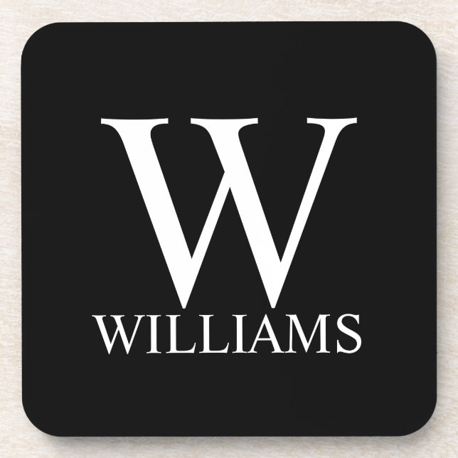 Dessous-de-verre Monogramme personnalisé et nom noir (Devant)