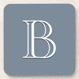 Dessous-de-verre Monogramme personnalisé Initial Moyen Bleu & Blanc