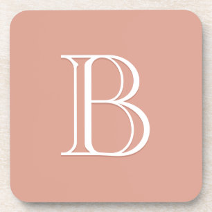 Dessous-de-verre Monogramme personnalisé initial rose et blanc