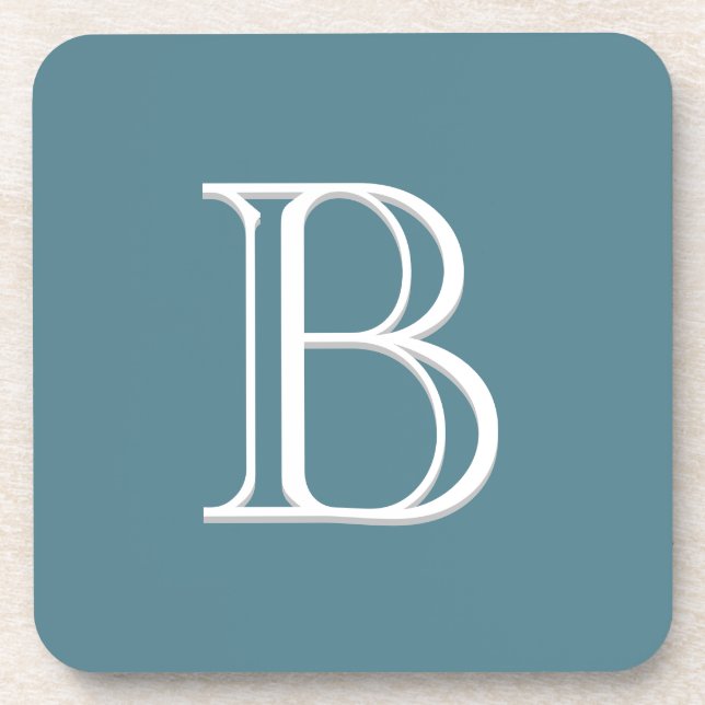 Dessous-de-verre Monogramme personnalisé initiale Turquoise & Blanc (Devant)