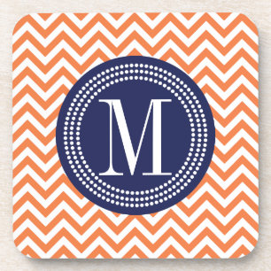 Dessous-de-verre Monogramme personnalisé par zigzag orange de