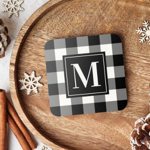 Dessous-de-verre Monogramme plat de buffle noir et blanc personnali