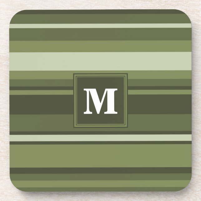 Dessous-de-verre Monogramme rayures vert olive (Devant)