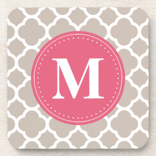Dessous-de-verre Monogramme rose Lin Gris Quatrefoil Motif