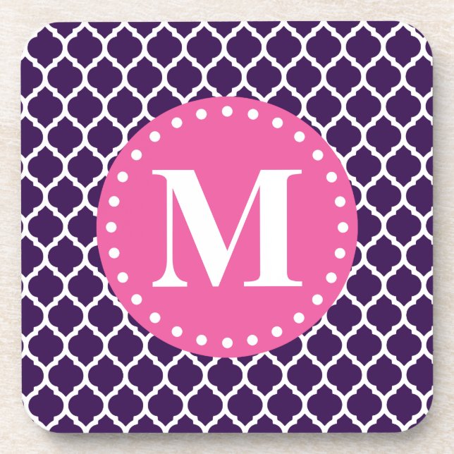 Dessous-de-verre Monogramme rose pourpre en treillis marocain (Devant)