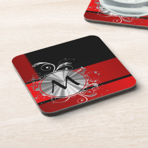 Dessous-de-verre Monogramme rouge et argenté moderne