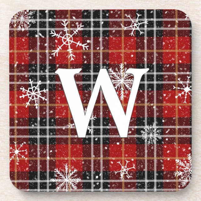 Dessous-de-verre Monogramme Russe Rouge Noir Tartan Tartan Snowflak (Devant)