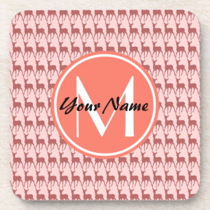 Dessous-de-verre Monogramme Saumon rose cerf, nom personnalisé