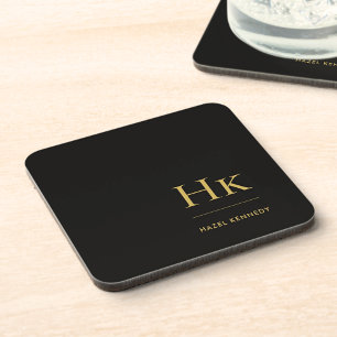 Dessous-de-verre Monogramme Simple Élégant Minimaliste Or Noir