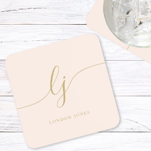 Dessous-de-verre Monogramme Simple Élégante Calligraphie Blush Gold