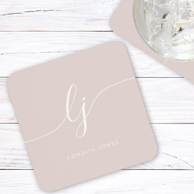 Dessous-de-verre Monogramme Simple élégante calligraphie Rose rose (Créateur téléchargé)