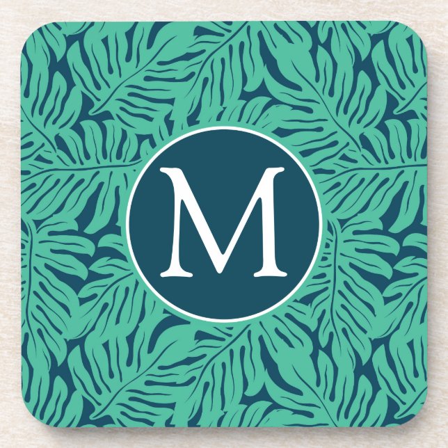 Dessous-de-verre Monogramme tropical du motif | de feuille de (Devant)