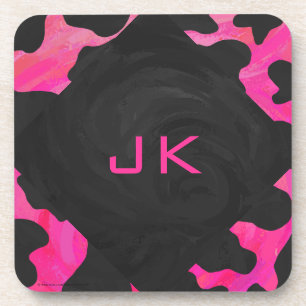 Dessous-de-verre Monogramme vache rose chaud et noir