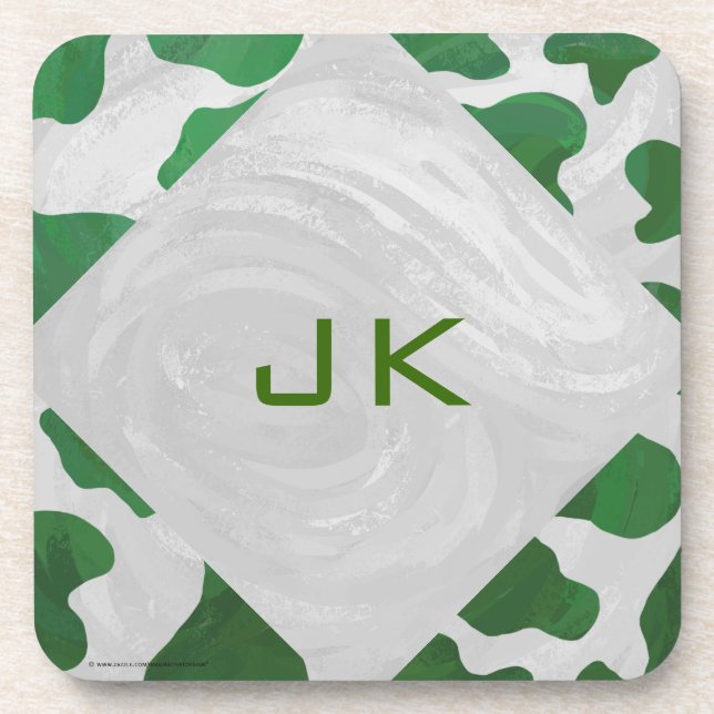 Dessous-de-verre Monogramme vert et blanc de vache (Devant)