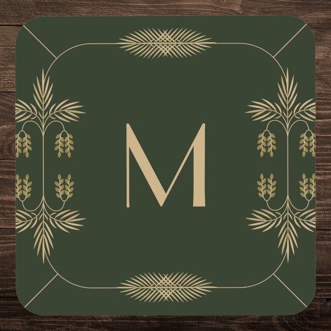 Dessous-de-verre Monogramme vert et or classique (Créateur téléchargé)