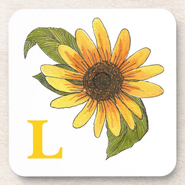 Dessous-de-verre Monogrammed Sunflower Coaster (Devant)