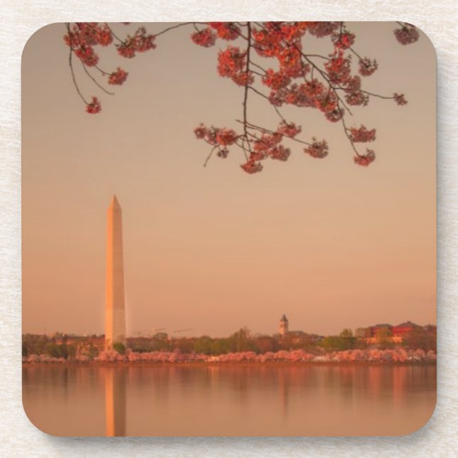 Dessous-de-verre Monument de Washington Sakura au coucher du soleil (Devant)