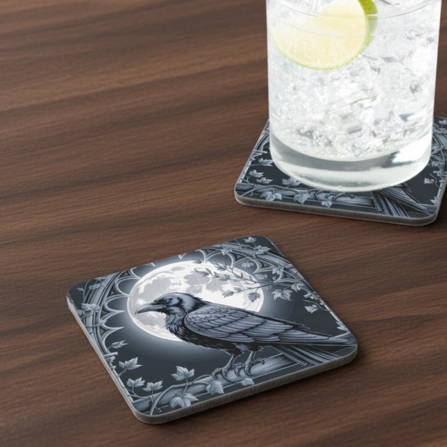 Dessous-de-verre Moonlight Raven Goth Drink Coaster (Black raven drink coaster)