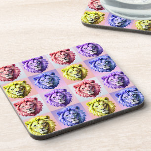 Dessous-de-verre Motif à carreaux tête de lion couleur pastel doux 
