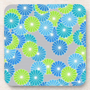 Dessous-de-verre Motif à fleurs Art Déco - bleu et vert citron
