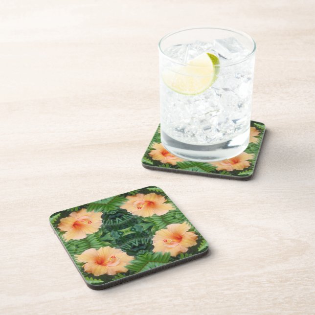 Dessous-de-verre Motif à fleurs d'Hibiscus orange (Côté Droit)