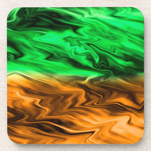 Dessous-de-verre motif Abstrait tacheté en vert orange (Devant)