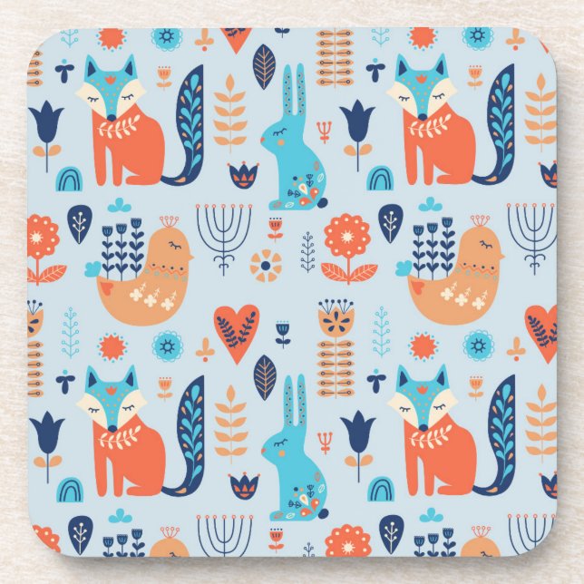 Dessous-de-verre Motif animal de région boisée d'art populaire (Devant)