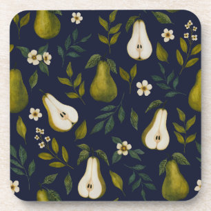 Dessous-de-verre Motif aquarelle de poire verte sur fond bleu foncé