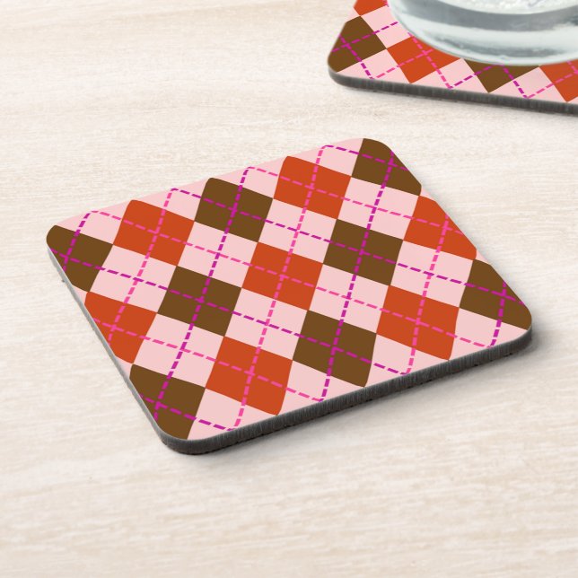 Dessous-de-verre Motif Argyle Rouge Rose et Marron (Côté gauche)