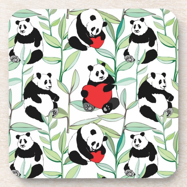 Dessous-de-verre motif avec de beaux pandas avec des coeurs (Devant)