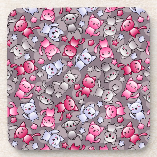 Dessous-de-verre motif avec les chats mignons de griffonnage de (Devant)
