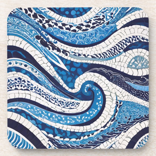 Dessous-de-verre Motif blanc bleu 05 (Devant)