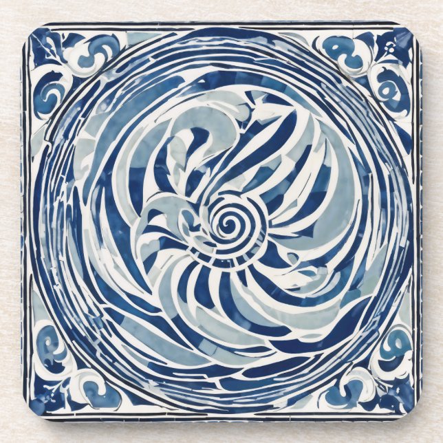 Dessous-de-verre Motif blanc bleu tourbillon 02 (Devant)