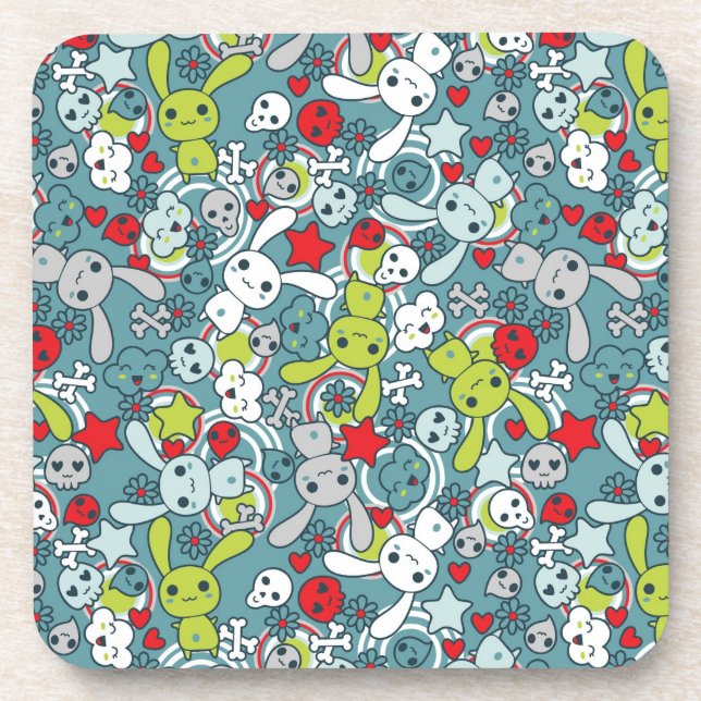Dessous-de-verre motif bleu de kawaii (Devant)