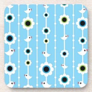 Dessous-de-verre motif bleu d'oiseau et de fleurs