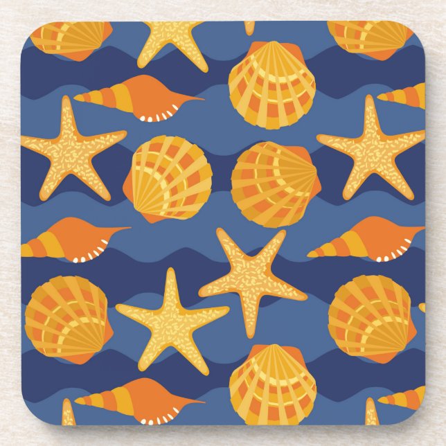 Dessous-de-verre Motif bleu et orange de coquillage (Devant)
