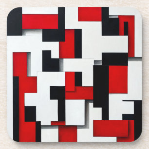 Dessous-de-verre Motif carré rouge et noir avec un fond blanc
