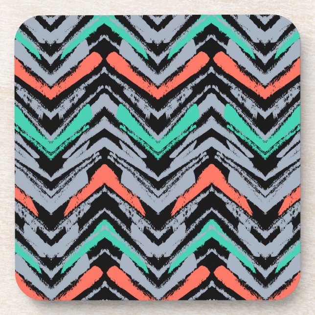 Dessous-de-verre Motif Chevron Grise, Turquoise Et Corail (Devant)