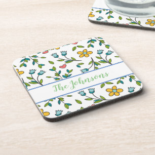 Dessous-de-verre Motif coloré à la main Floral & Coeurs