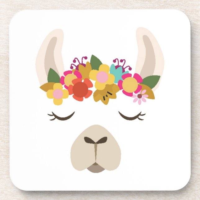 Dessous-de-verre Motif d'alpaga et de fleurs (Devant)