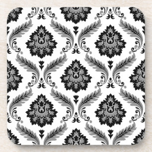 Dessous-de-verre Motif Damassé Rococo Gris Noir Blanc