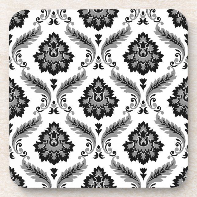 Dessous-de-verre Motif Damassé Rococo Gris Noir Blanc (Devant)