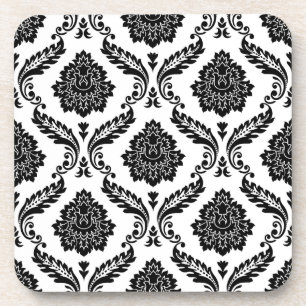 Dessous-de-verre Motif Damassé Rococo Noir sur Blanc