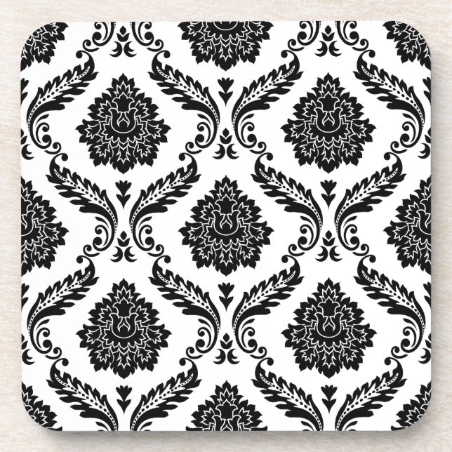 Dessous-de-verre Motif Damassé Rococo Noir sur Blanc (Devant)