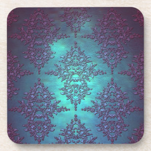 Dessous-de-verre Motif damassé sarcelle élégant à violet