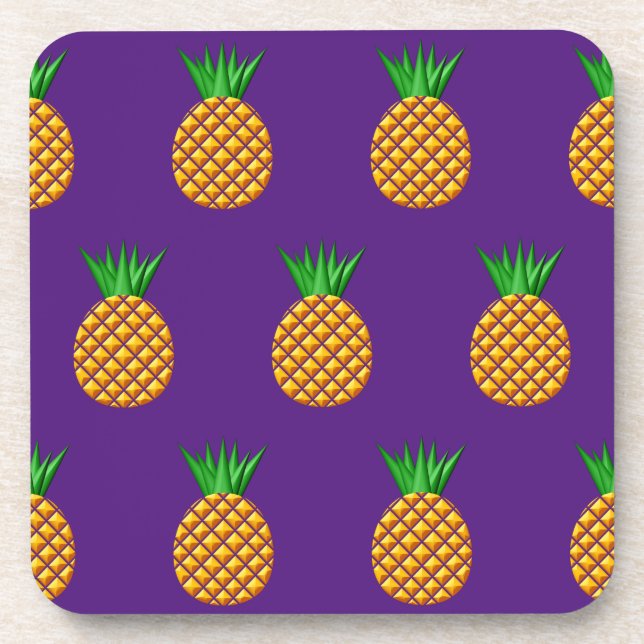 Dessous-de-verre Motif D'Ananas Sur Arrière - plan Violet (Devant)